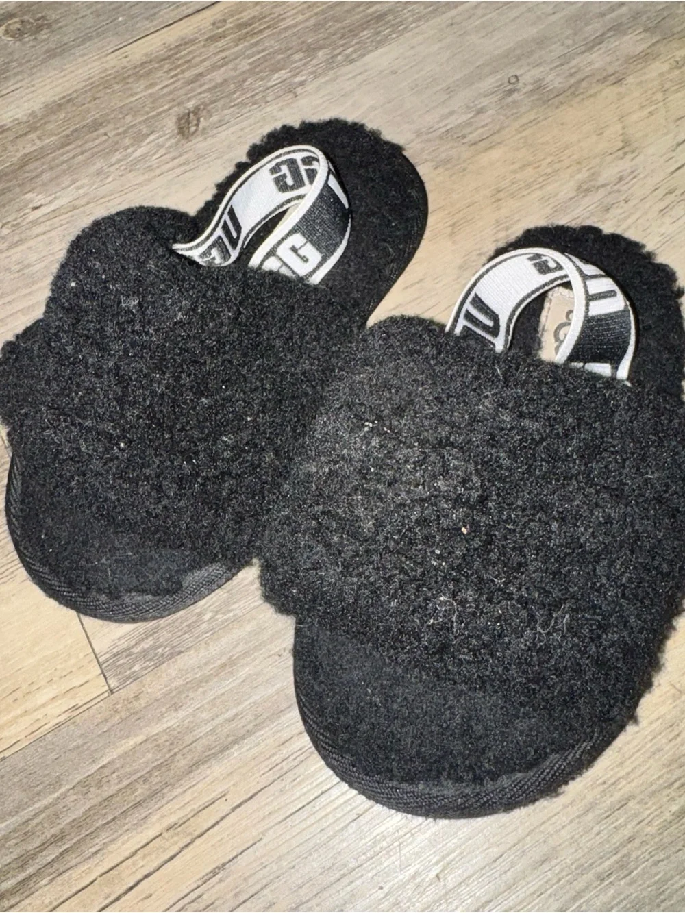 UGG Kids Black Fuzzy Slingback Clog Slippers
